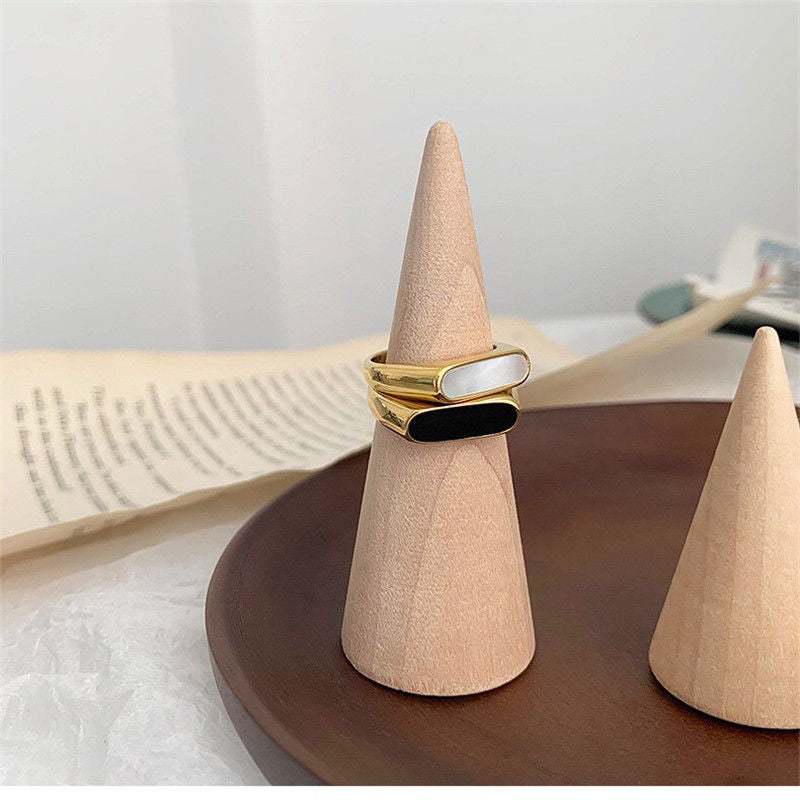 Geometric Shell Ring Titanium Steel Durable For Women Unisex Trend Planderful Everyday Genie Jewelry