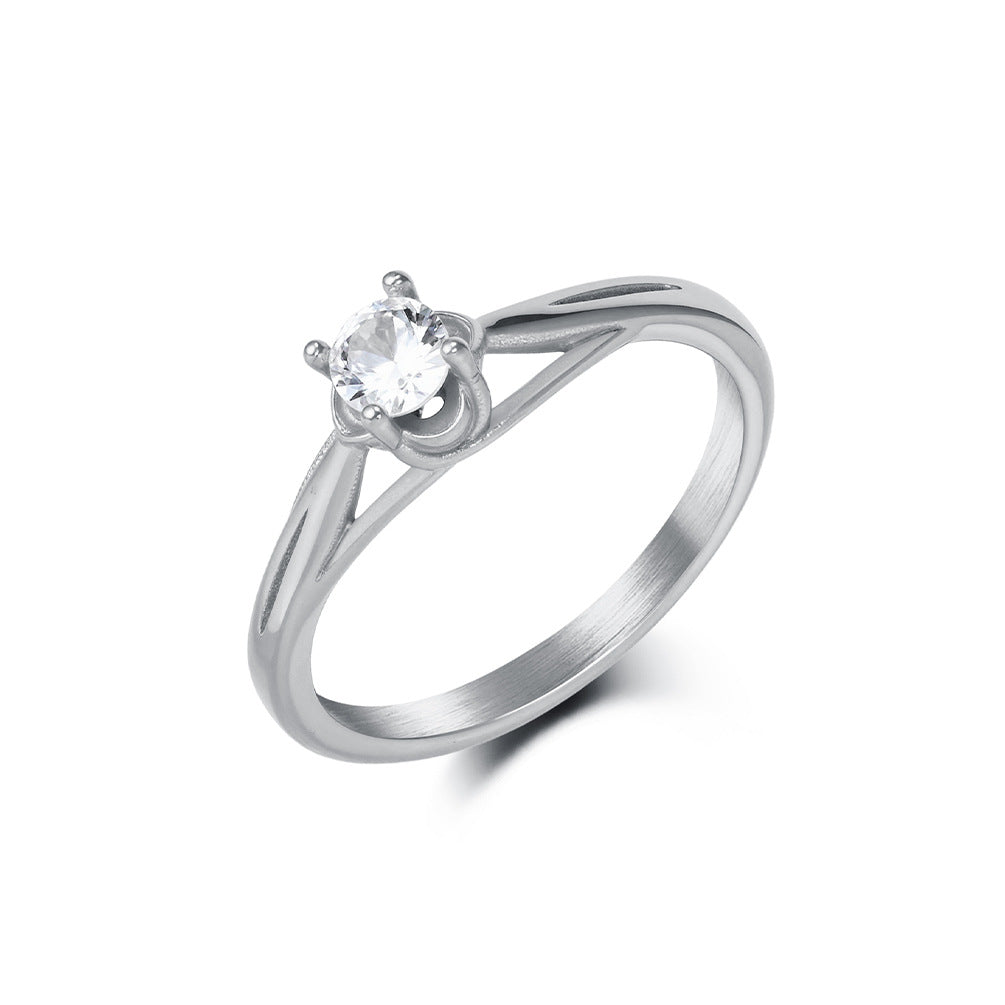 Planderful Zircon Ring For Women Stainless Steel Inlaid Jewelry Timeless Wedding Gift Everyday Genie