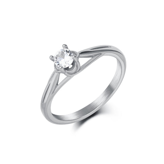 Planderful Zircon Ring For Women Stainless Steel Inlaid Jewelry Timeless Wedding Gift Everyday Genie