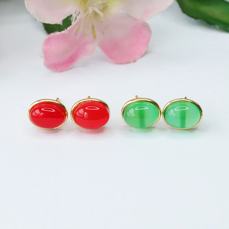 Green Agate and Silver Oval Stud Earrings from the Fortune's Favor Collection