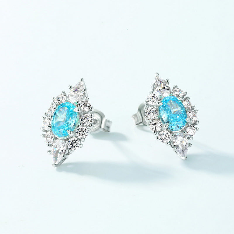 S925 Sterling Silver High-Carbon Stone Signature Stud Earrings