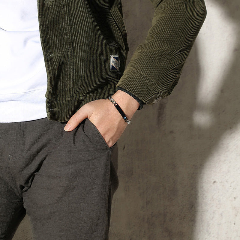 Bracelet Zircon Titanium Steel Couple Lettering Laser Bracelet