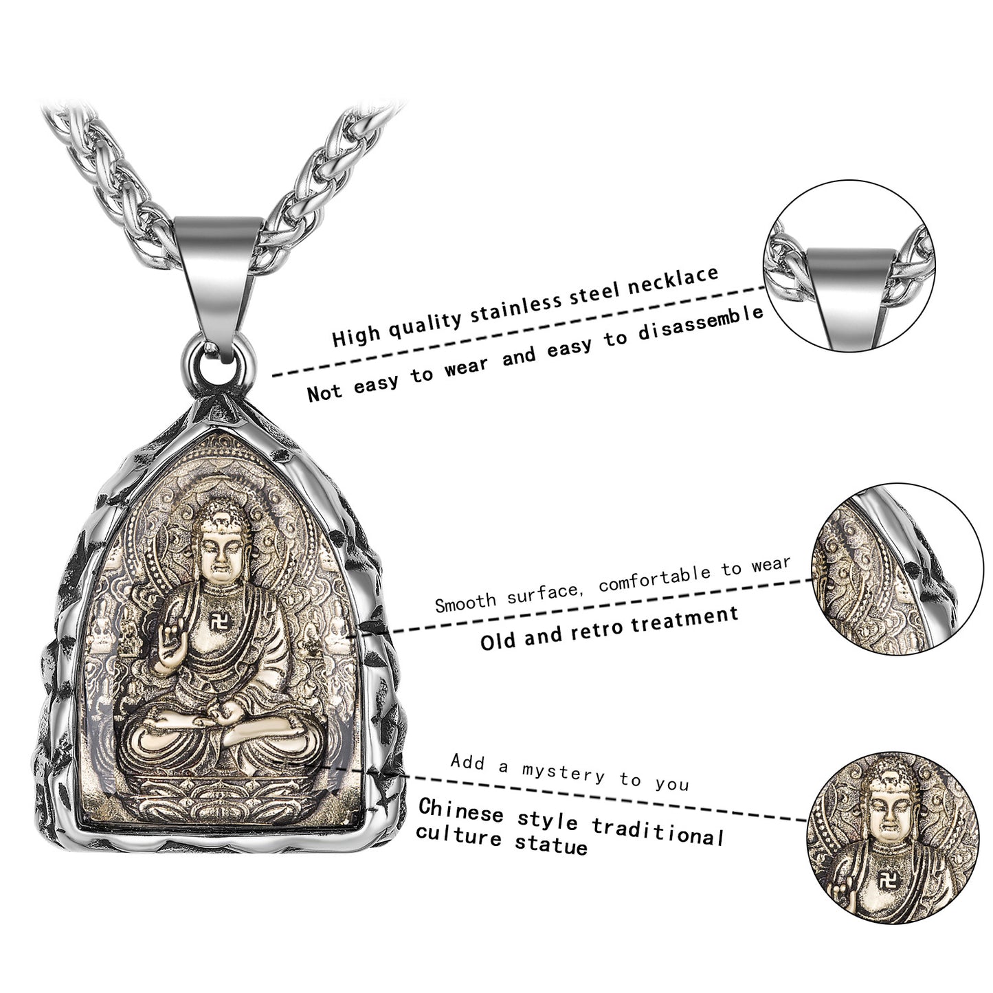Steel Necklace – Statement Zodiac Buddha
