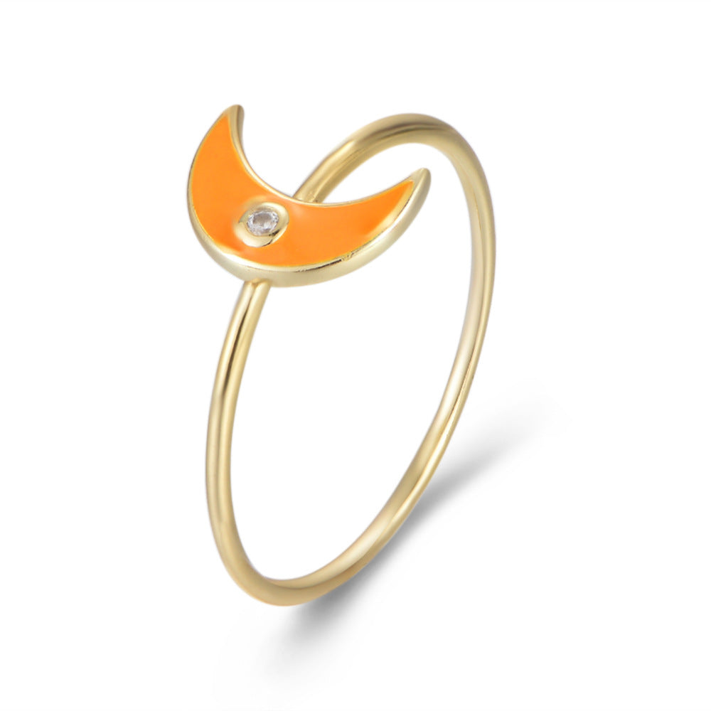 Planderful S925 Sterling Silver Epoxy Moon Ring For Women Minimal Style Everyday Jewelry