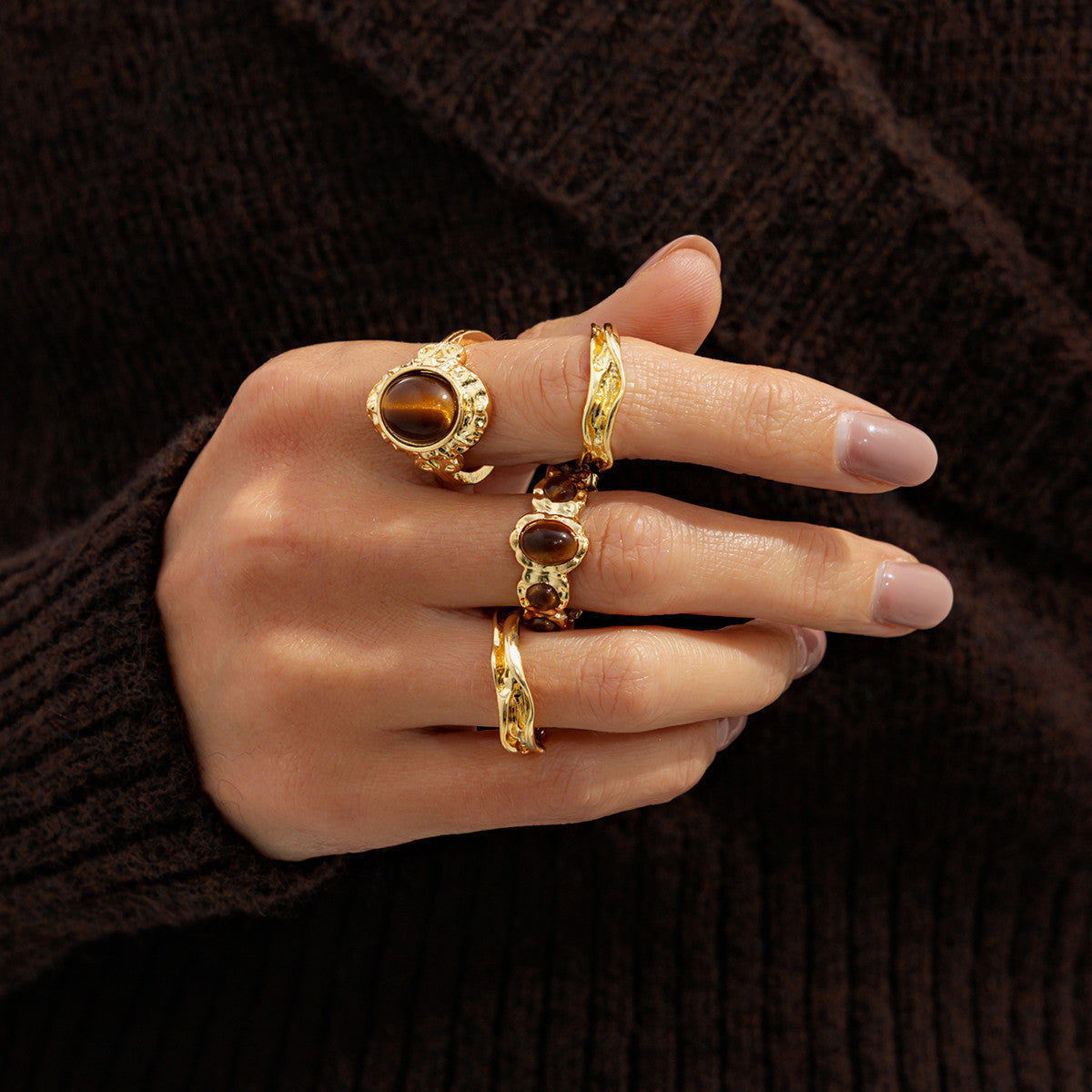 Tiger Eye Open Ring Planderful Collection Vienna Verve For Women Statement Lava Stone Jewelry