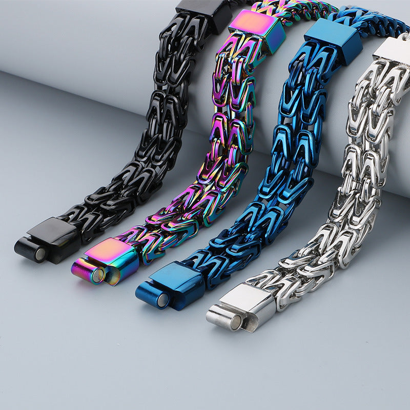 Trendy Hip Hop Inspired Stainless Steel Men's Bracelet with Chain Splicing Design