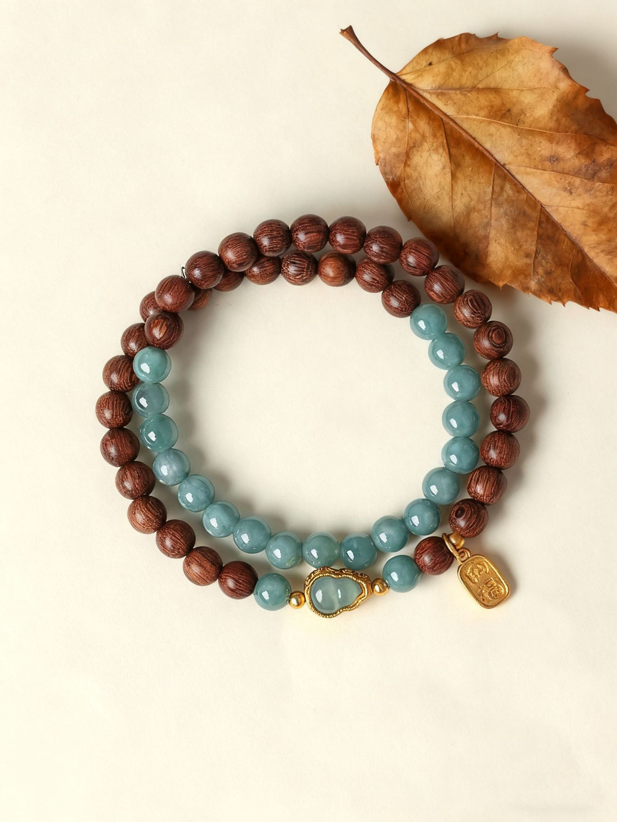 Chalcedony Sandalwood Jadeite Gourd Double-Wrap Bracelet