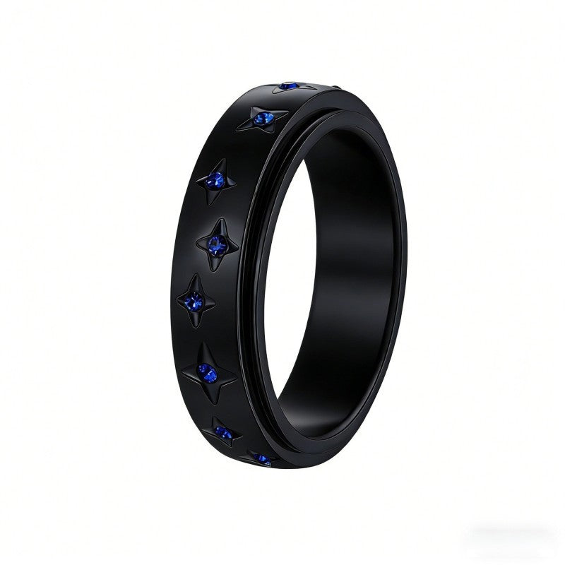 Planderful Rotatable Zircon Star Ring Stainless Steel for Women and Men Unisex Couple Decompression Jewelry