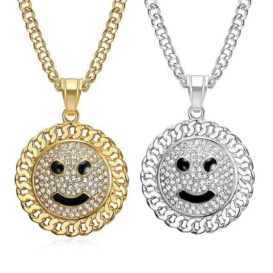 Steel Necklace - Statement Hip Hop Gold Plated Rhinestone Sunflower Smiley Pendant For Everyday Genie By Planderful