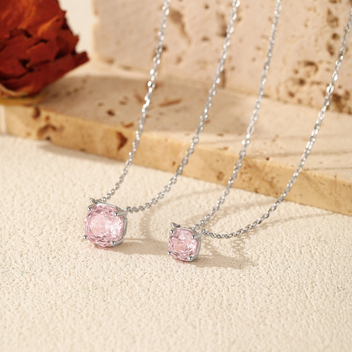 925 Sterling Silver Blush Pink Heart Rose-Cut Zircon Necklace