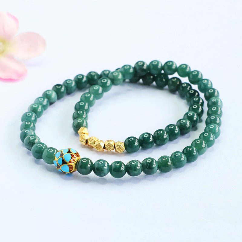 Blue Water Jadeite Lotus Beaded Bracelet