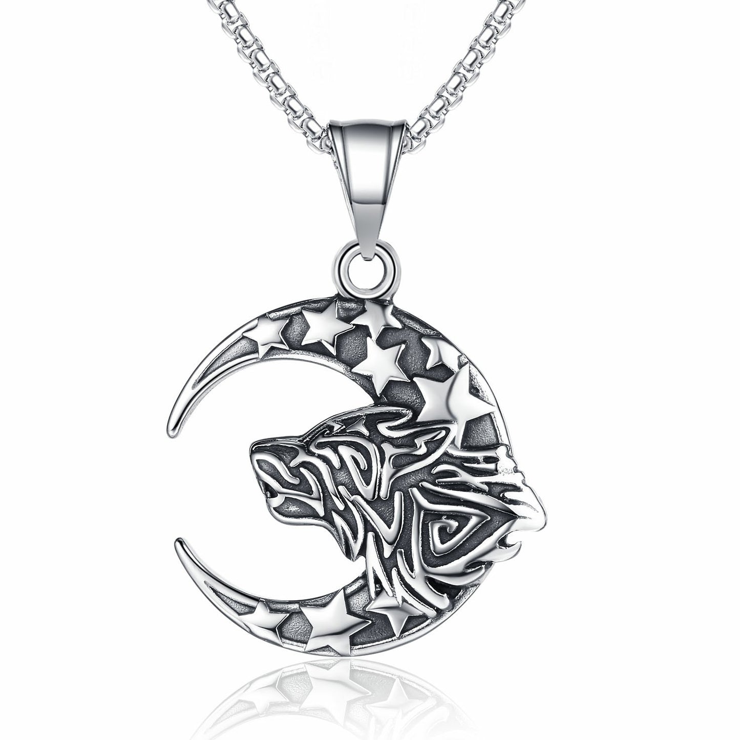 Steel Necklace – Vintage Wolf Head Pendant