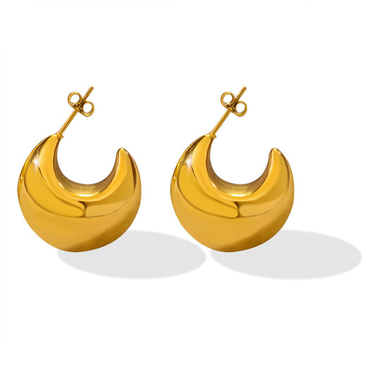Retro Hollow C-Shaped Earrings in Titanium Plated 18K Gold for Effortless Style