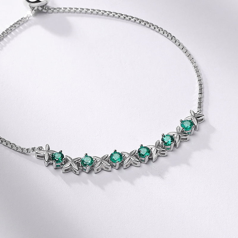 S925 Sterling Silver Lab-Grown Emerald Oval Bracelet