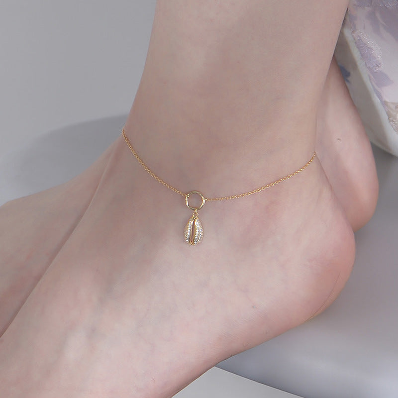 Geometric Shell Shape Full Of Zircon Anklet Sterling Silver Foot Bracelet