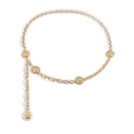 Geometric Tassel Body Chain Necklace with Round Tag