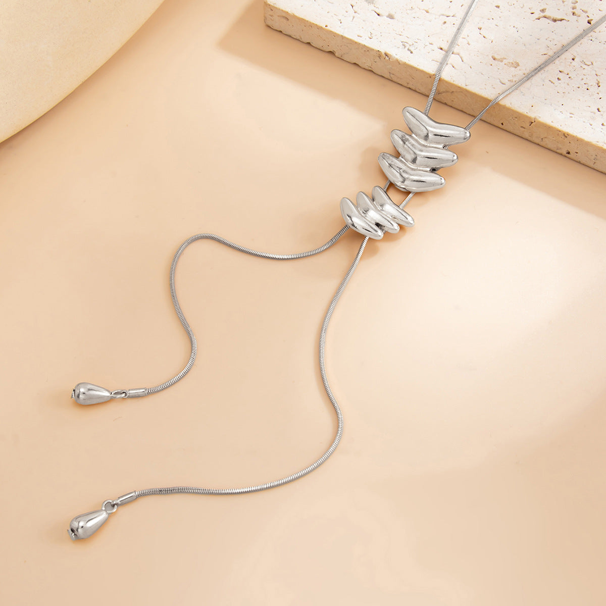 Pullable Adjustment Thin Snake Bone Chain Necklace Fish Bone Y-Shaped Long Clavicle