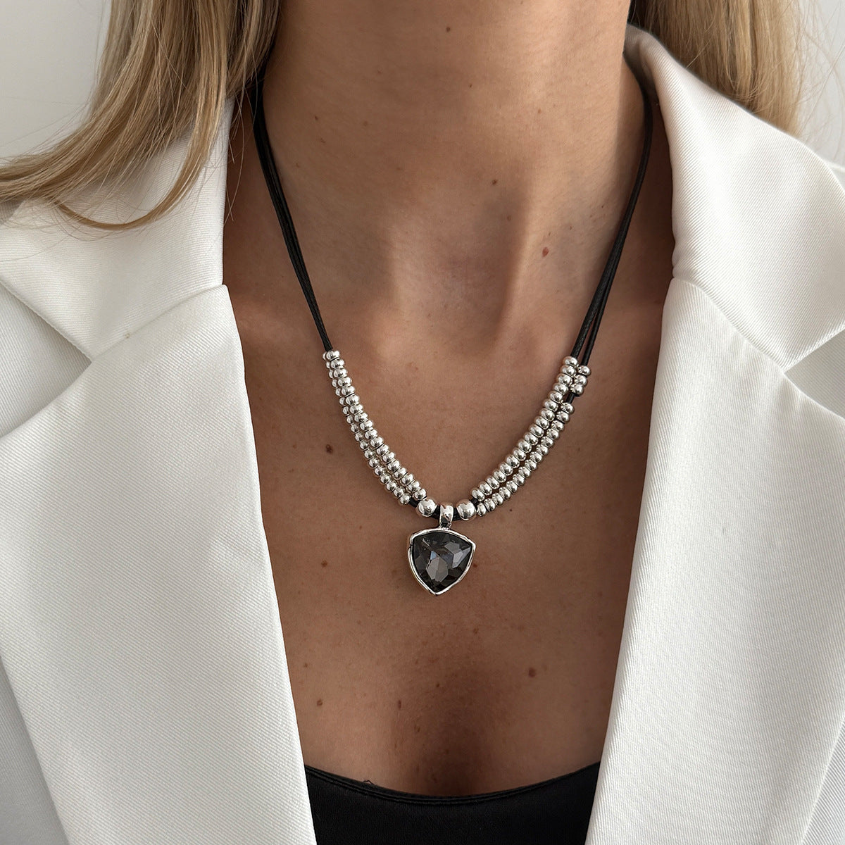Geometric Gemstone-Style Beaded Necklace
