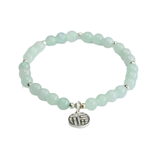 Jadeite Round Bead & Fu Plaque Bracelet
