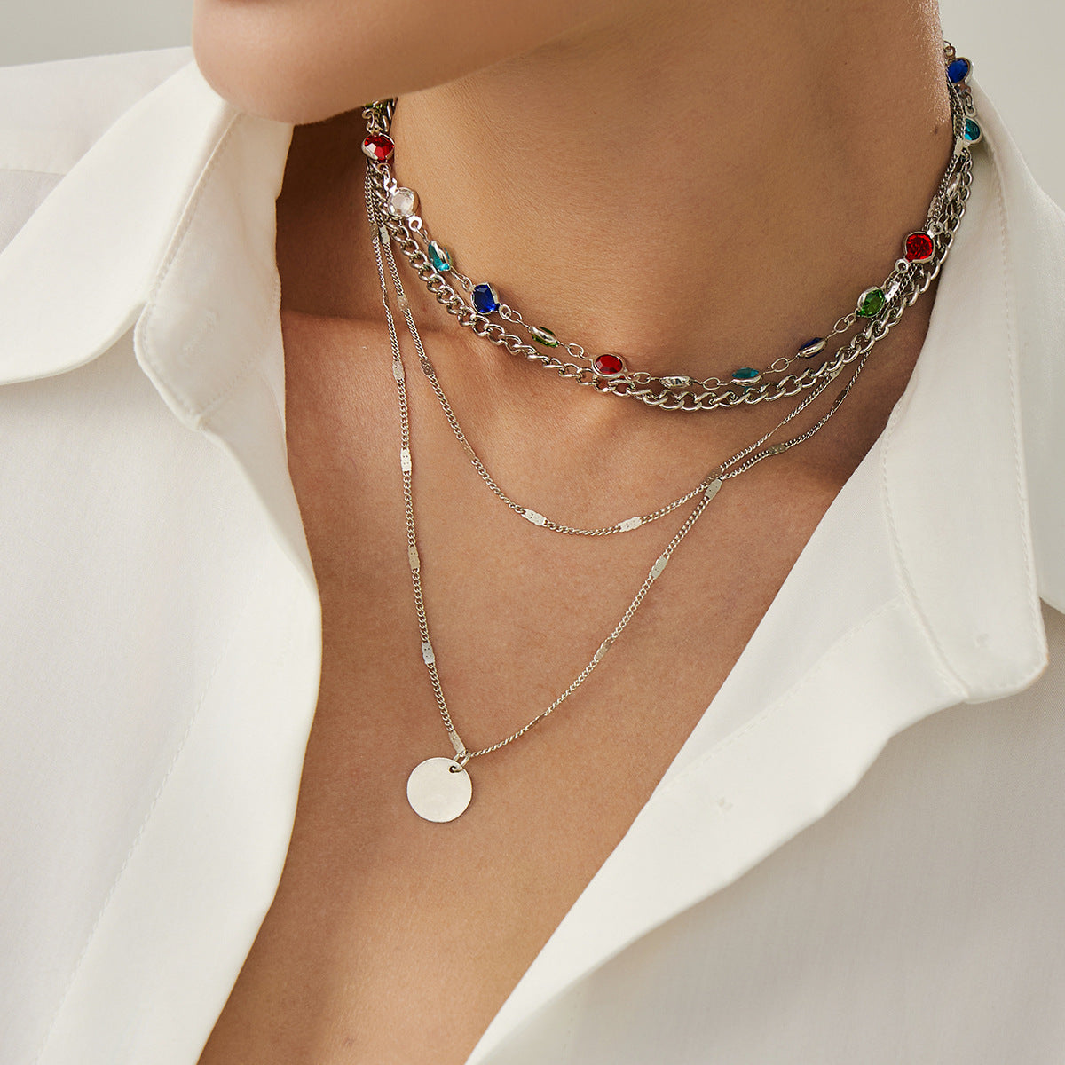 Crystal-Style Round Pendant Necklace