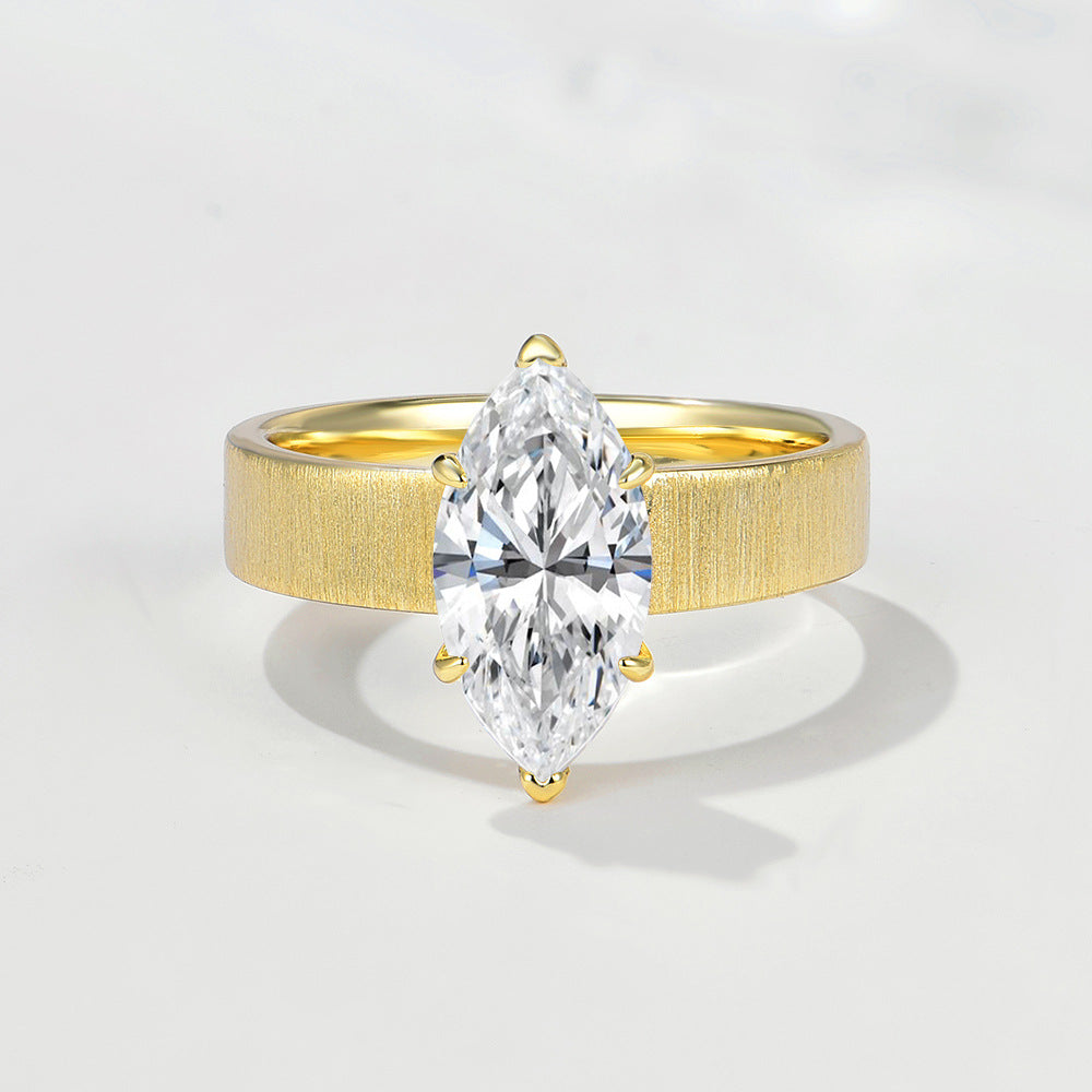 S925 Sterling Silver 2 Carat Horse Eye D Color Moissanite Ring Gold Plated