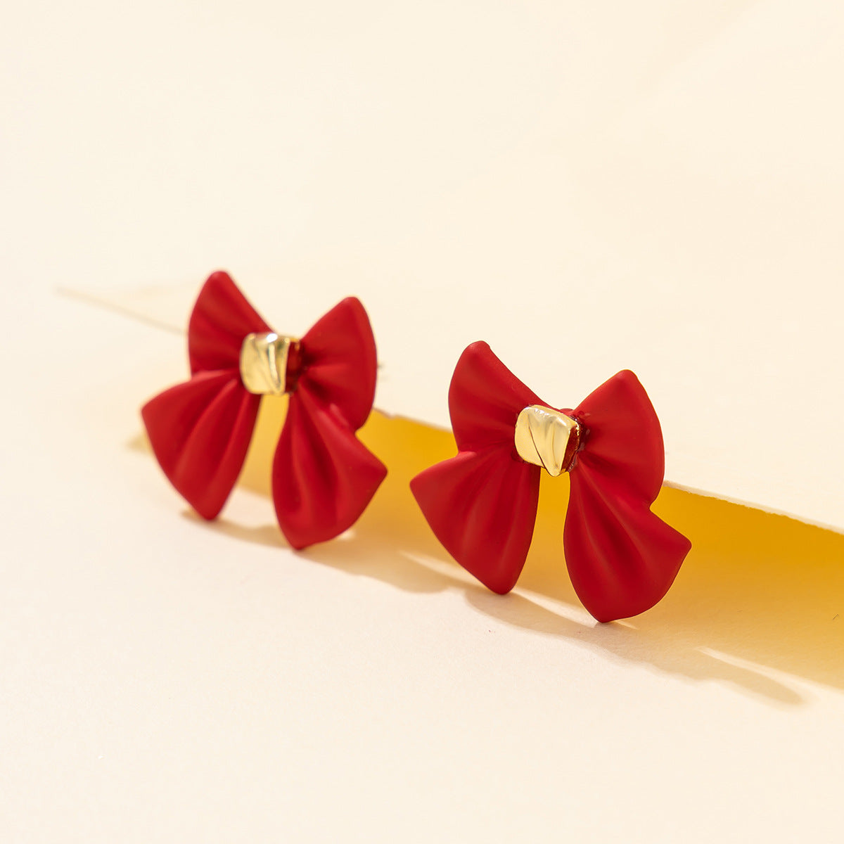 Festive Red Bow Earrings - Sterling Silver and Alloy Women's Earrings