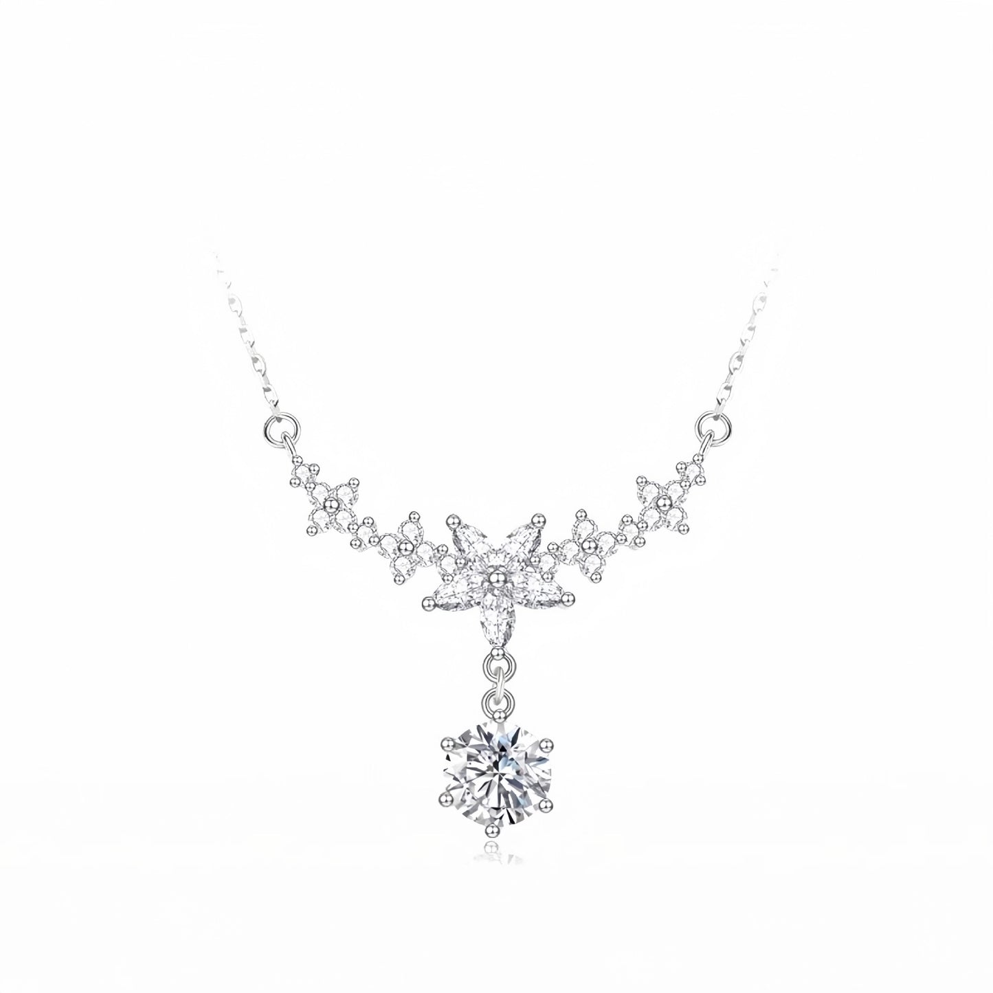 Planderful 925 Sterling Silver Zircon Wisteria Necklace For Women Light Luxury Gift For Girlfriend Autumn Winter