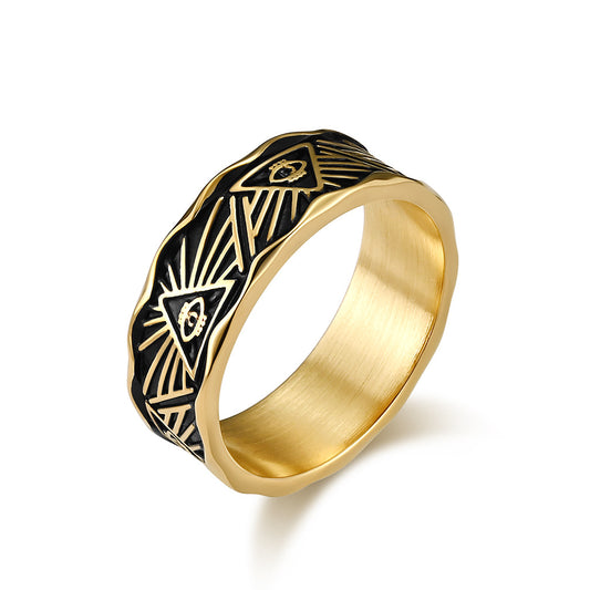 Planderful Gods Eye Ring For Men Retro Triangle Eye Design Bold Steel Jewelry Everyday Genie Collection
