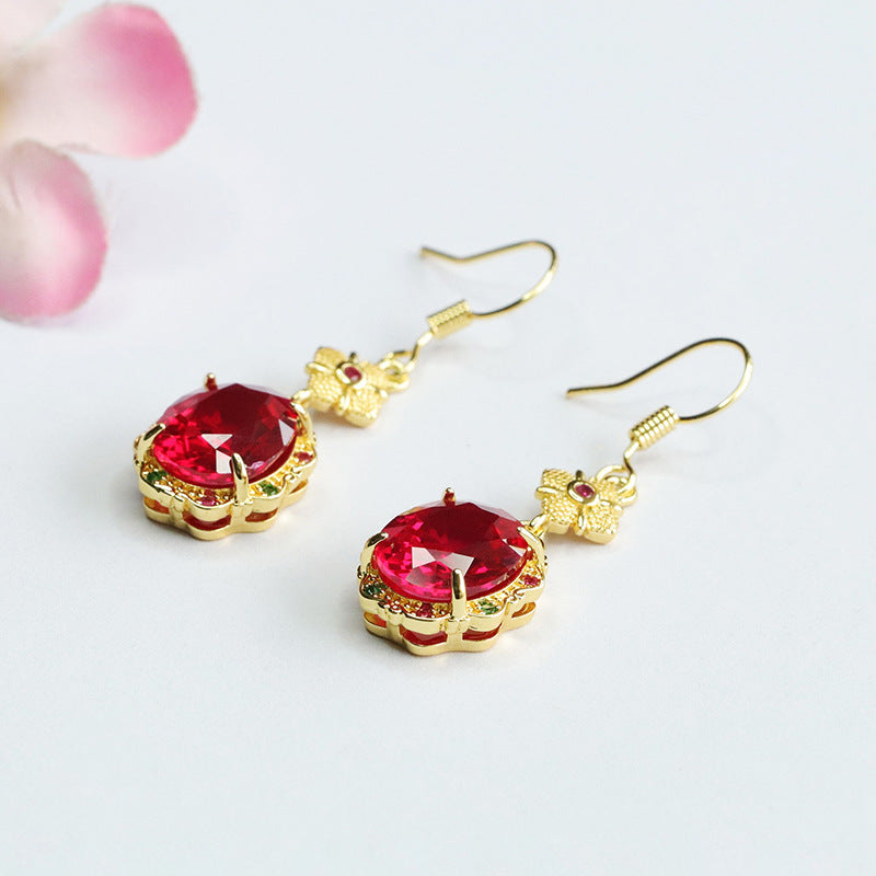 Lab-Grown Ruby Clover Drop Earrings