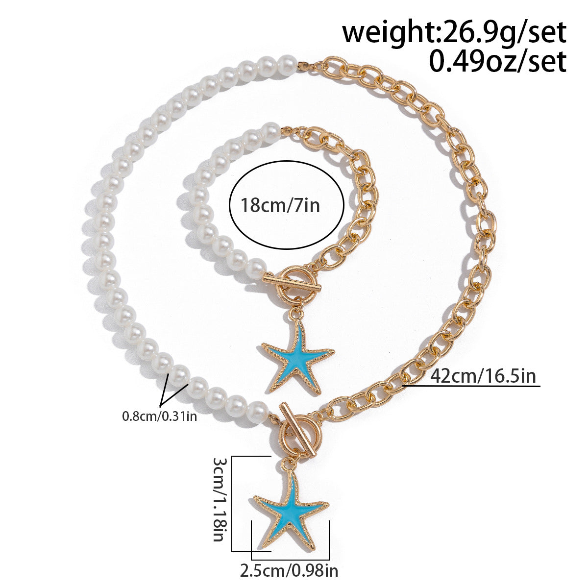 Coastal Star & Pearl-Style Asymmetrical Necklace