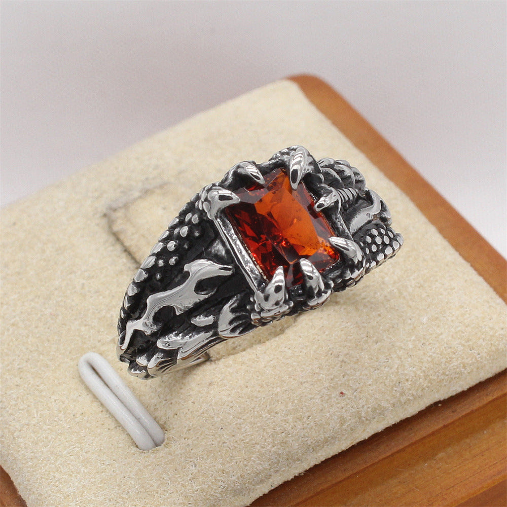 Planderful Jewelry Mens Dragon Claw Zircon Ring Stainless Steel Vintage European Design