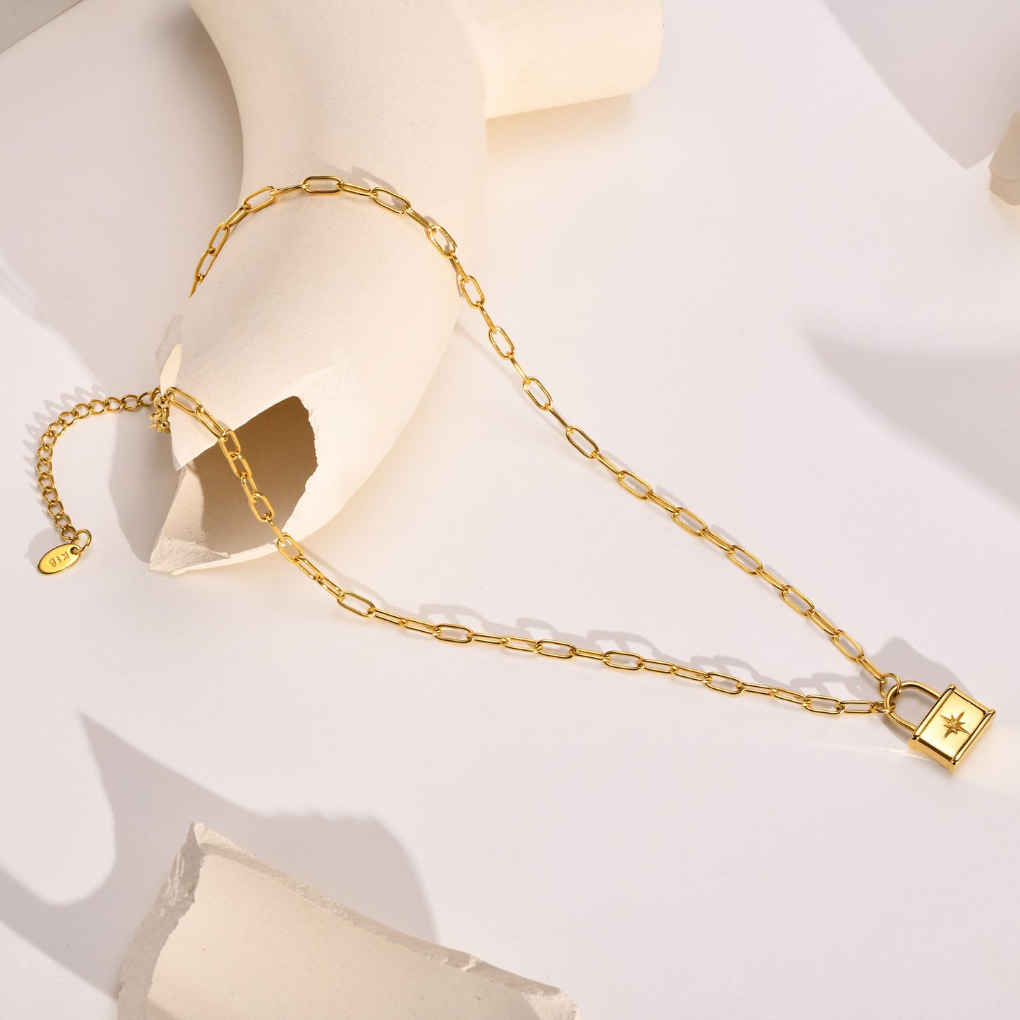 Stainless Steel Octagram Lock Necklace Gold Women Jewelry