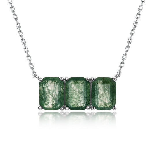 S925 Sterling Silver Moss Agate Geometric Necklace