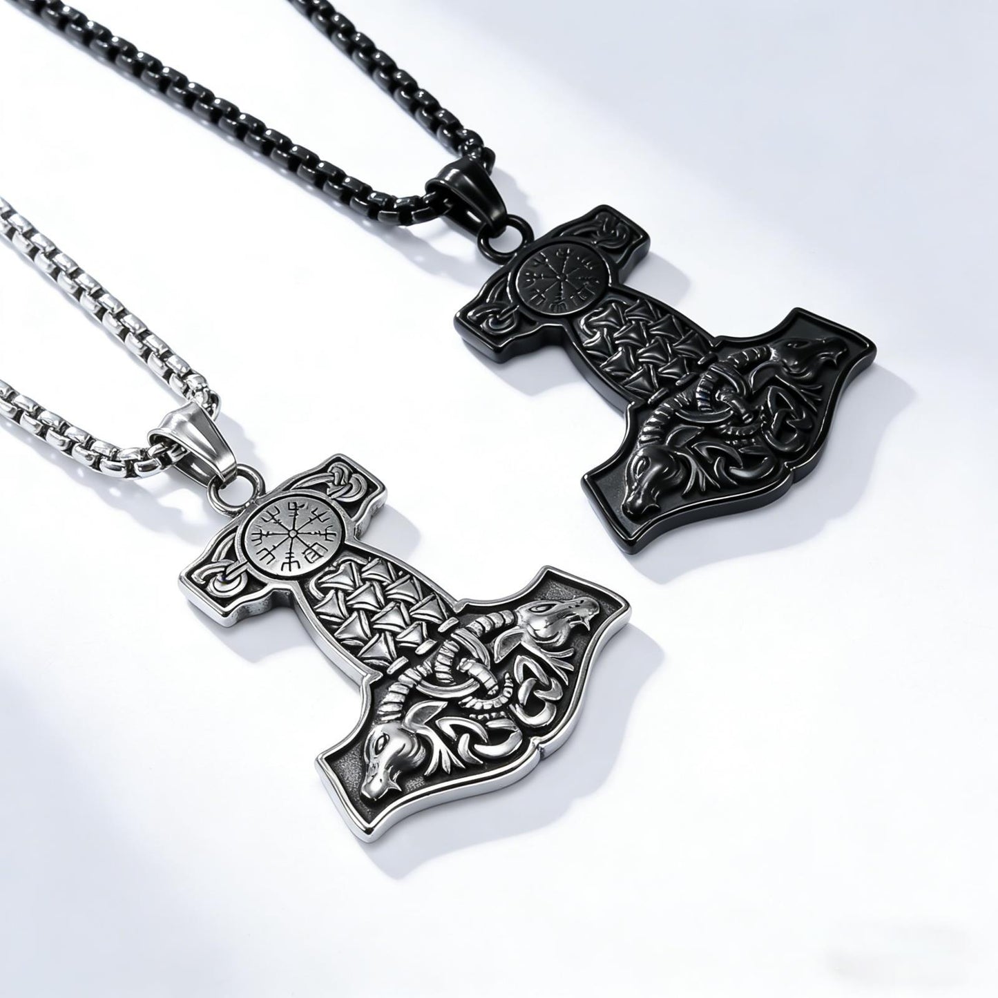 Planderful Viking Thors Hammer Necklace Titanium Steel Ram Head Pendant Daily Wear For Norse Mythology Fans