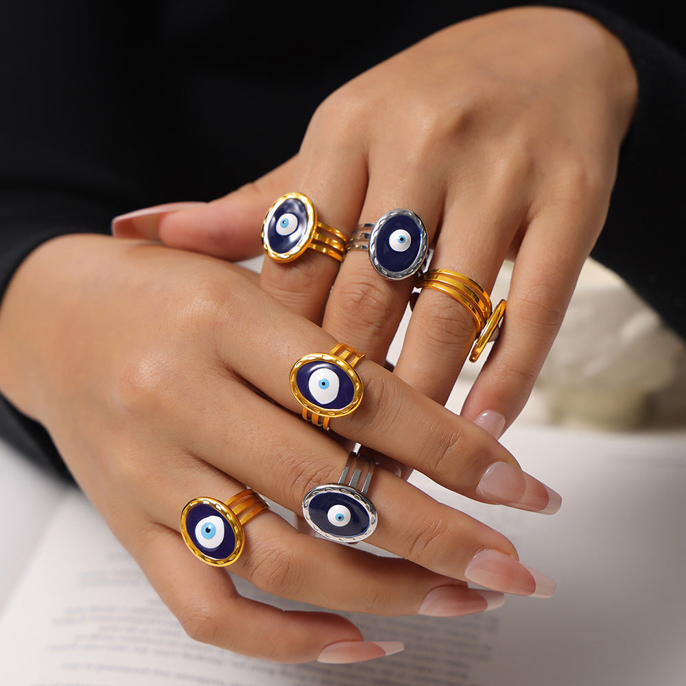 Devil's Eye Titanium Steel Multi-layer Ring with Dripping Oil Design