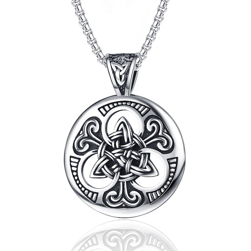 Steel Necklace – Vintage Mens Irish Knot Pendant With Concentric Round Tag Chain