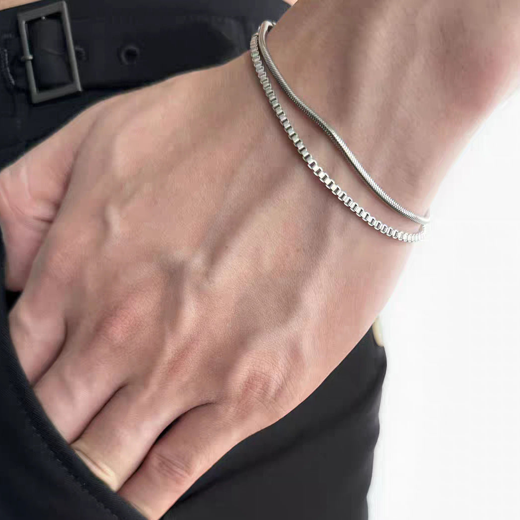 Planderful Jewelry Snake Bone Double Layer Bracelet Stainless Steel Elegant Unisex Accessory