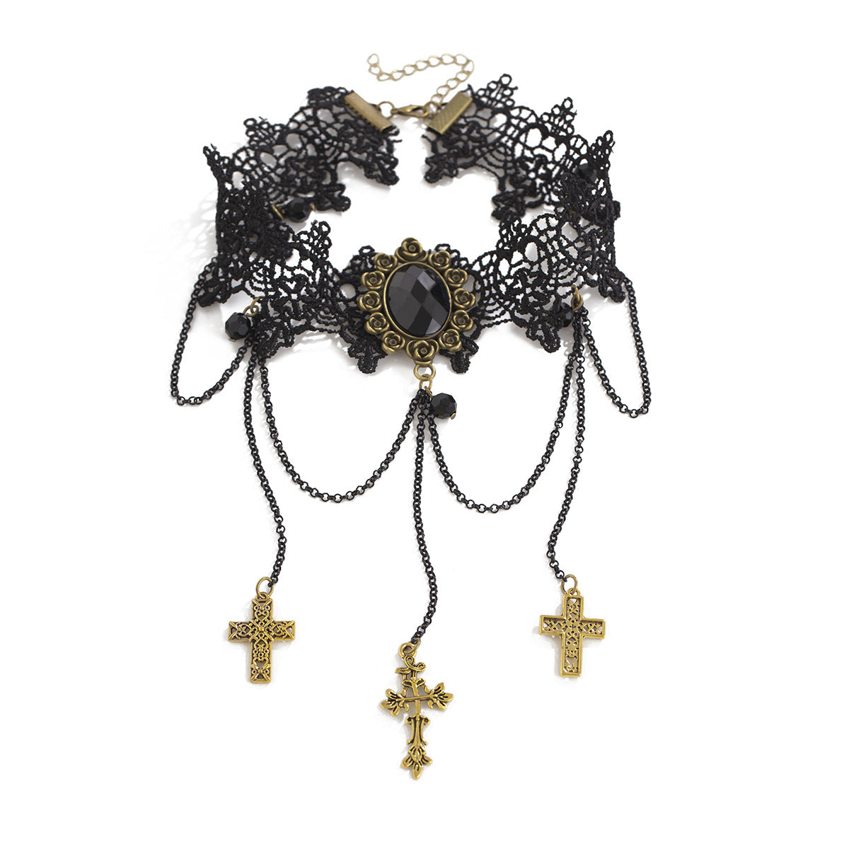 Gothic Lace Cross Tassel Choker