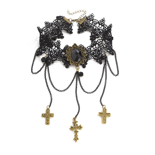 Gothic Lace Cross Tassel Choker