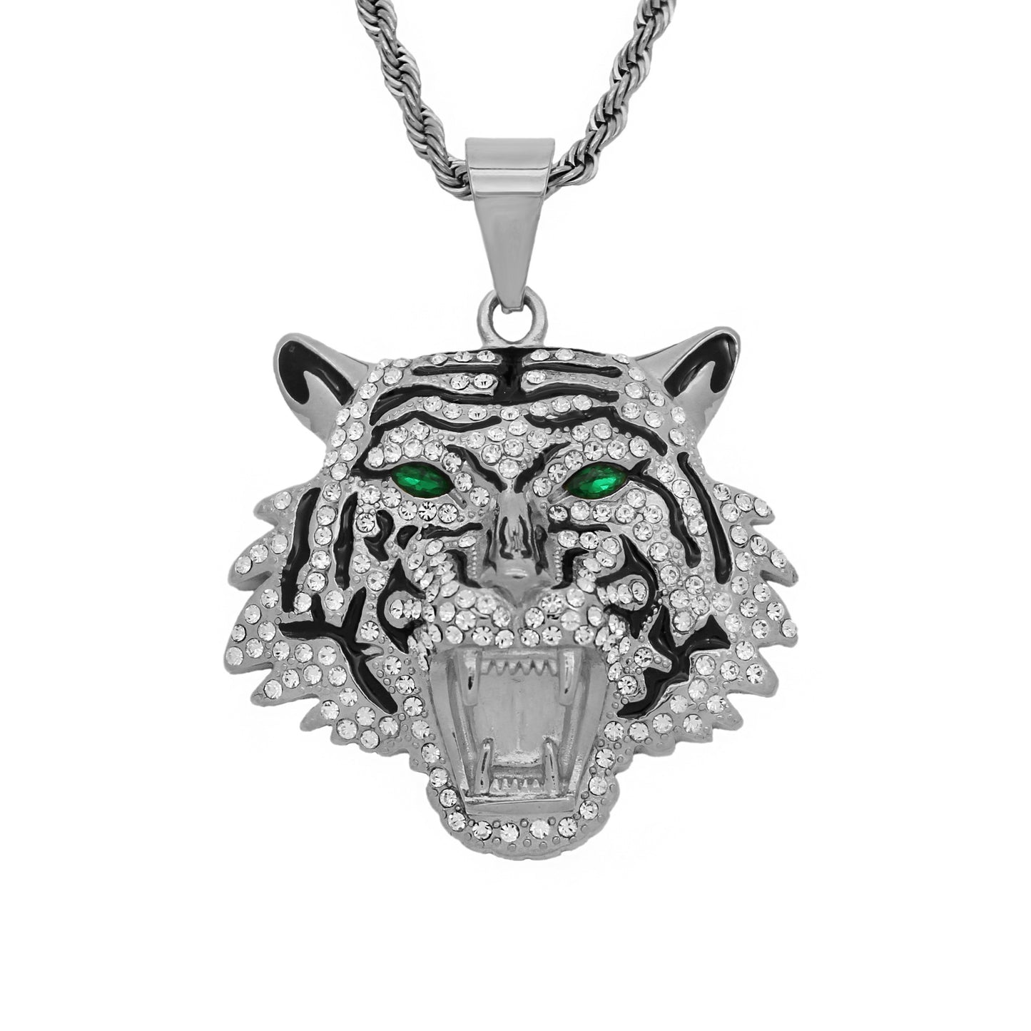 Planderful Hip Hop Bottle Opener Necklace Unisex Titanium Gold Plated Zircon Bold Tiger Head Pendant