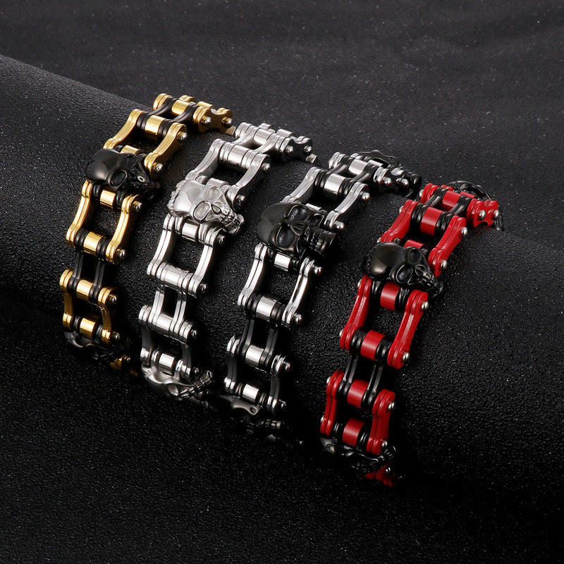 Skull Buckle Men's Hipster Bracelet - Stainless Steel Bicycle Chain Design in Hip Hop Style