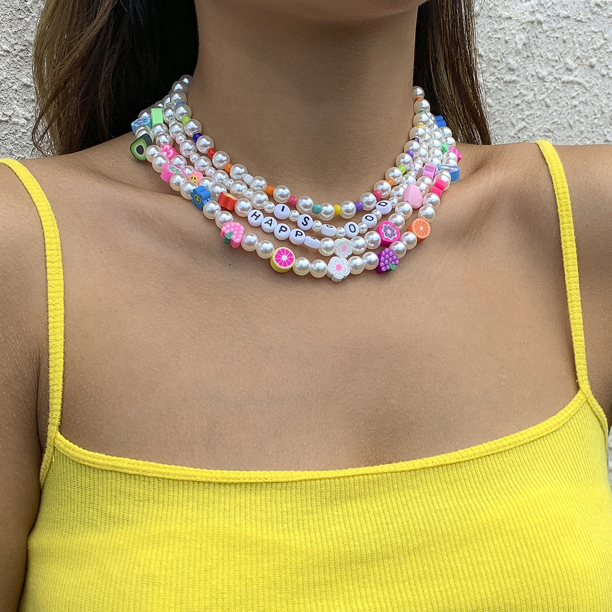 Planderful Vienna Verve Multi Layer Imitation Pearl Necklace For Women Elegant Holiday Style