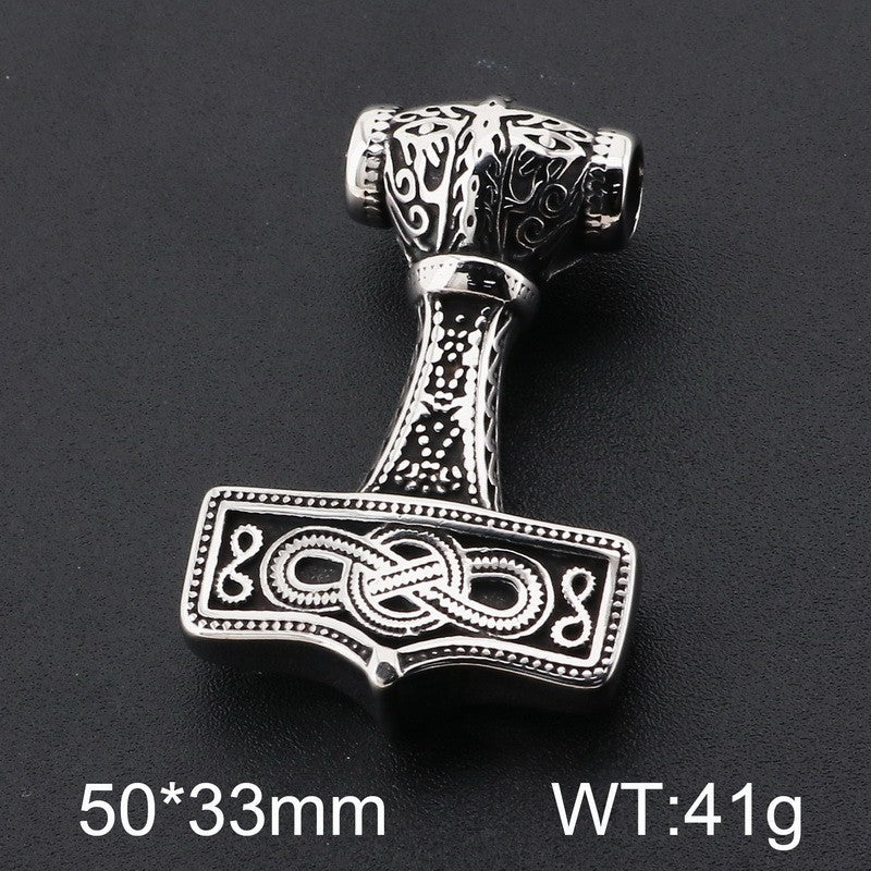 Planderful Thor Hammer Pendant Titanium Wolf Head Bold Men