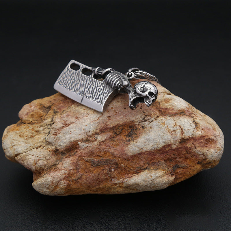 Trendy Titanium Steel Skull Knife Pendant for Men