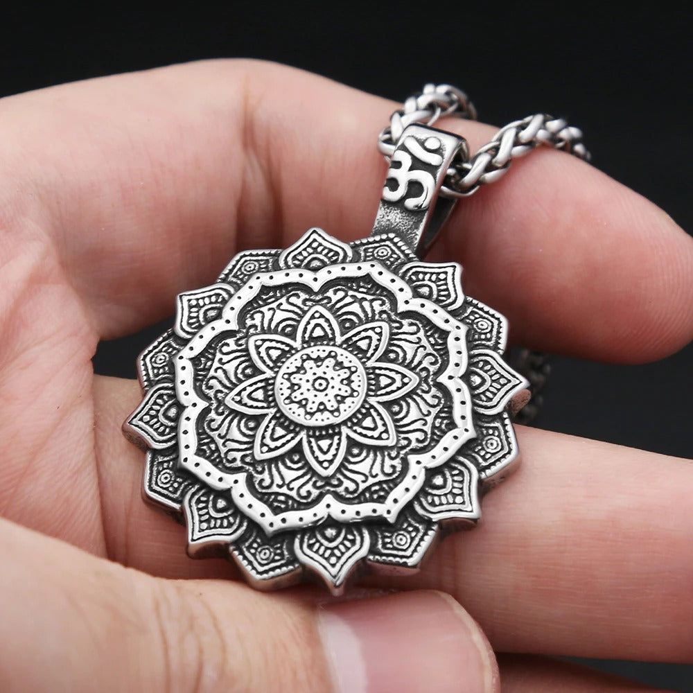 Vintage Mandala Stainless Steel Pendant Necklace
