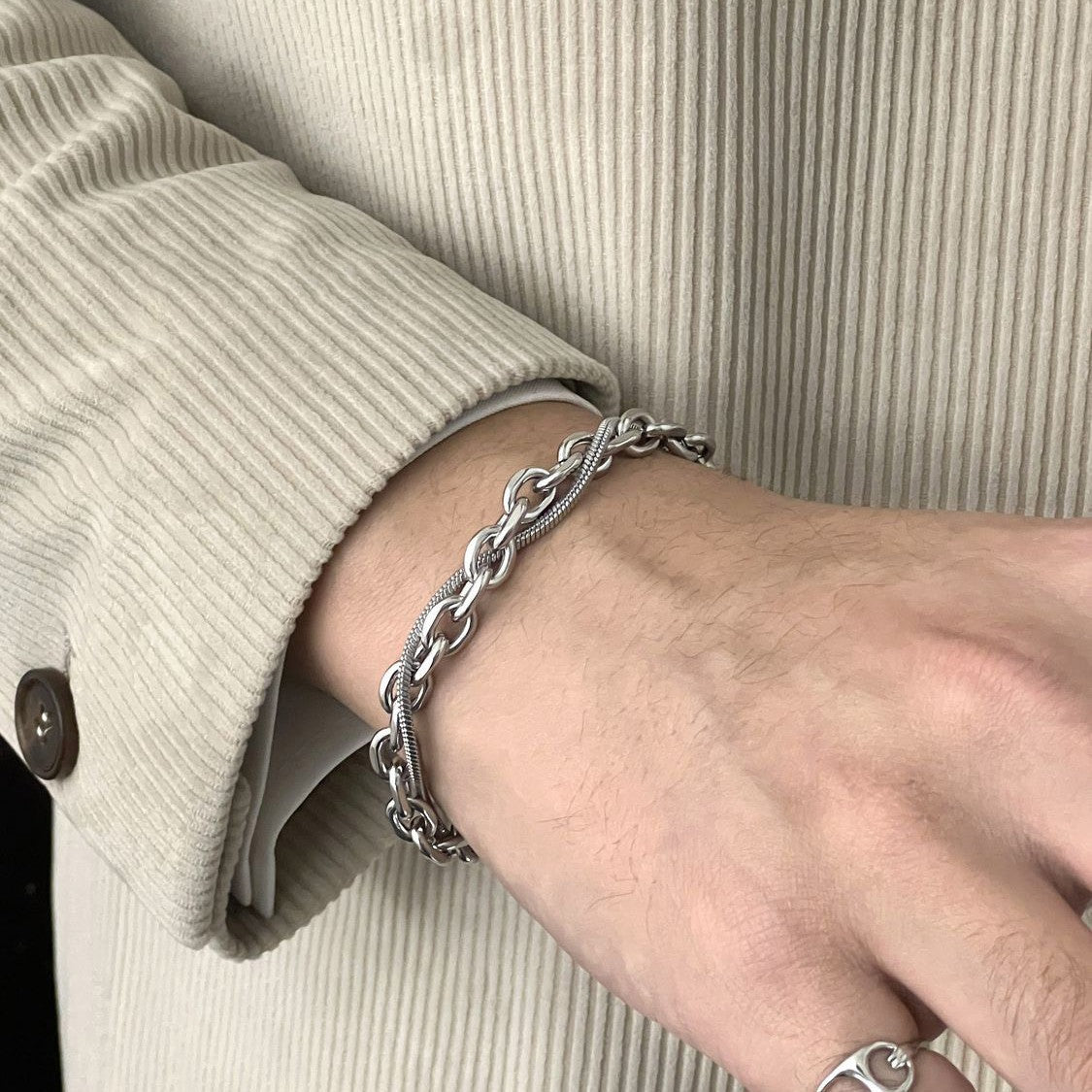 Planderful Jewelry Stainless Steel Cuban Link Bracelet Set With Snake Chain Design