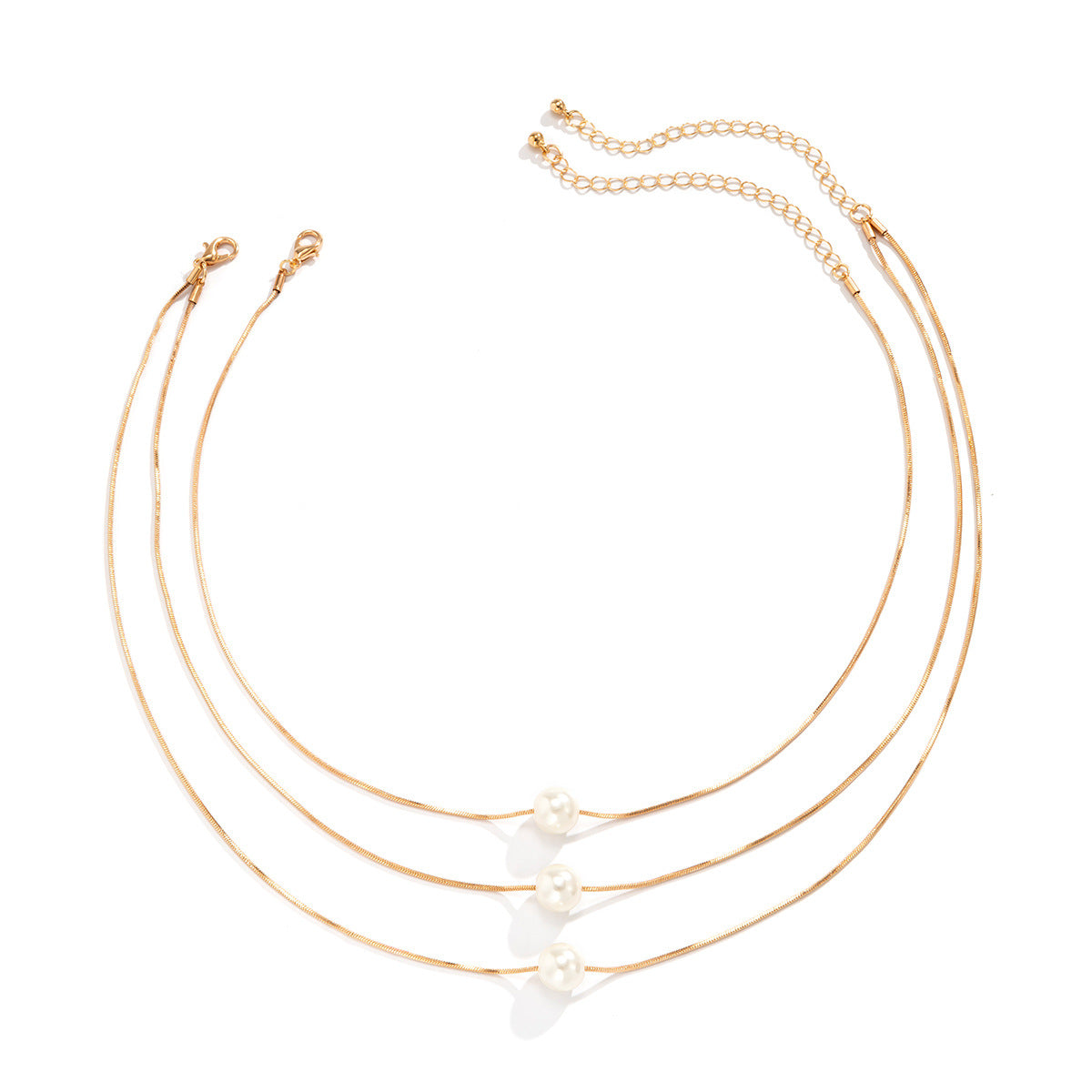Planderful Vienna Verve Layered Imitation Pearl Box Chain Necklace For Women Versatile Geometric Jewelry