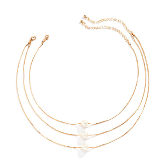 Planderful Vienna Verve Layered Imitation Pearl Box Chain Necklace For Women Versatile Geometric Jewelry