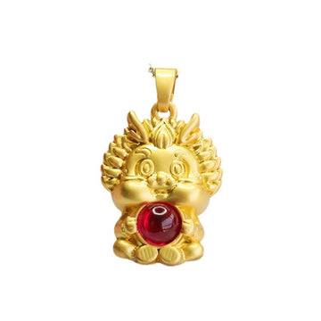 Lab-Grown Ruby Fortune Dragon Pendant — No Chain