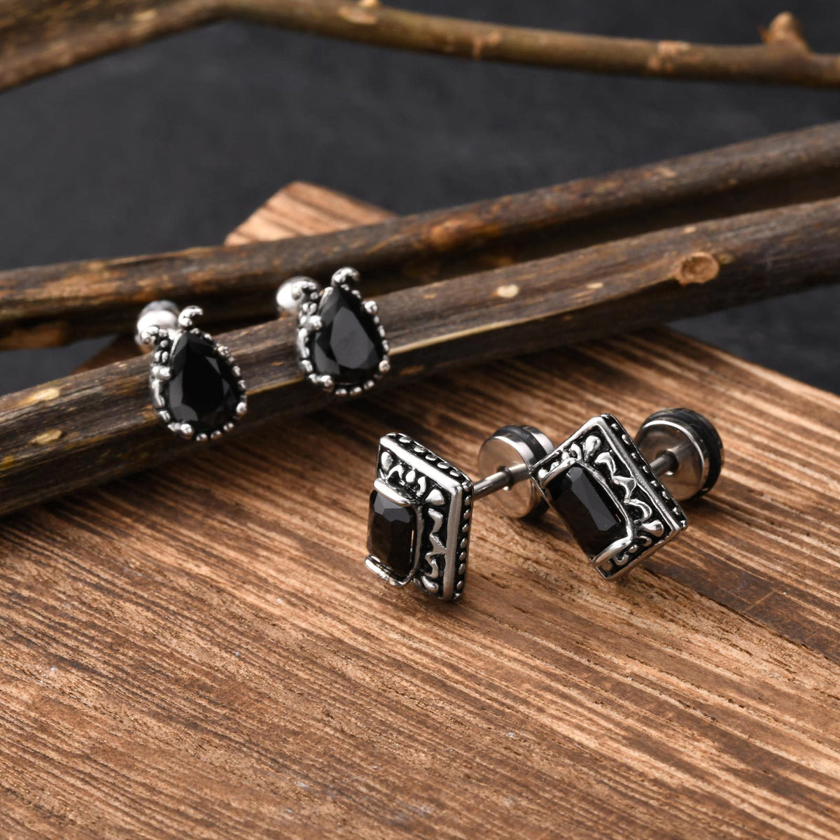 Vintage Zircon Single Earrings — Black or Clear